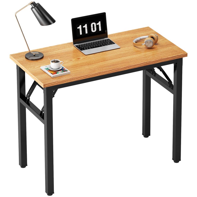 Need Folding Computer Desk - 31.5 Inch Foldable Office Writing Work Study Kids Student Teacher Home Bedroom Table for Small Space, Teak & Black - Image 1